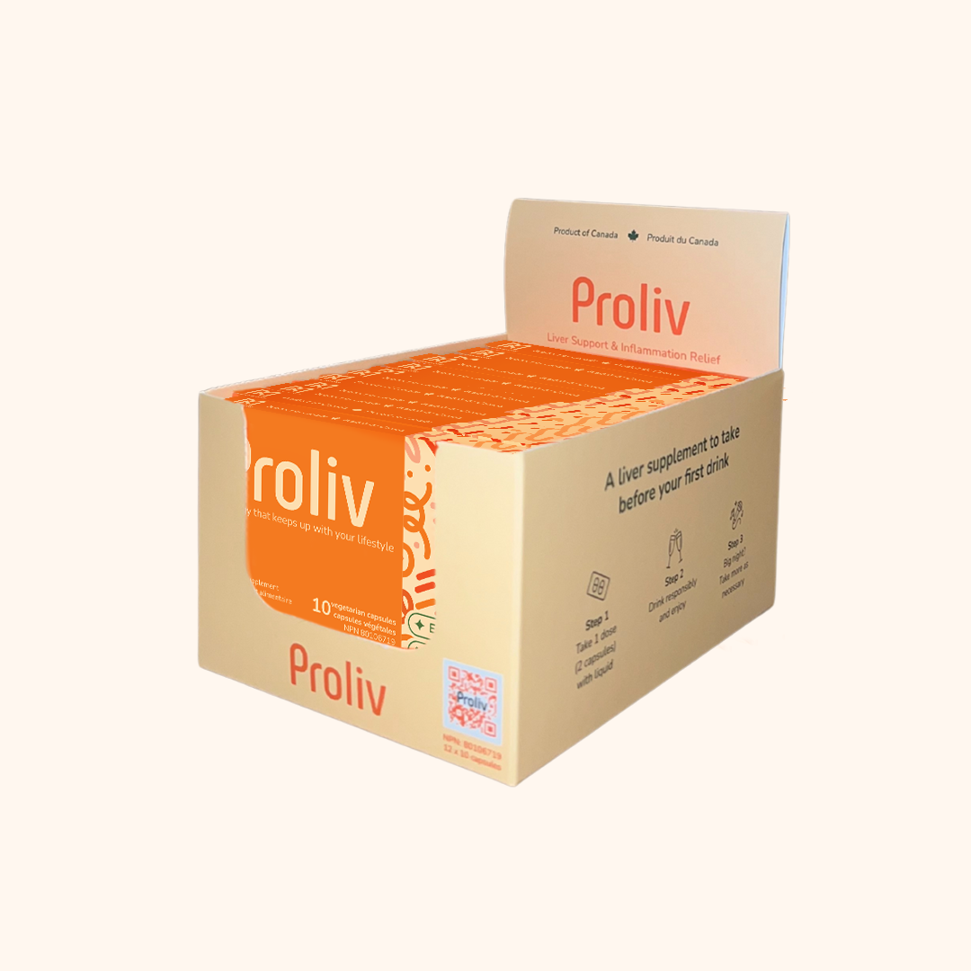 Proliv DHM capsule bulk view — share pack for hangover recovery and liver support, GMP-made in Canada
